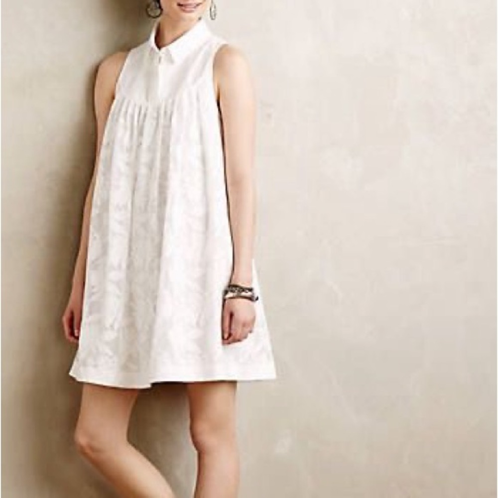 Anthropologie HD in Paris White Embroidered Trapeze Dress Size Large